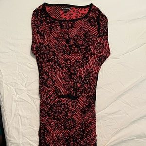 express rouched hot pink & black long sleeve dress